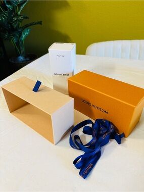 Louis Vuitton Orange Box with Blue Ribbon and perfume box